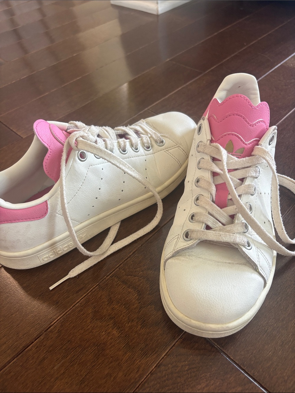 adidas White Sneakers with Pink Heel Tab